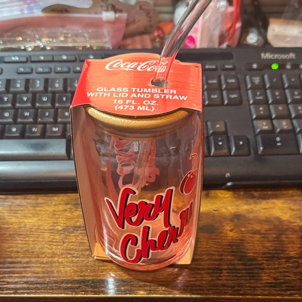 Coca Cola NWT Cherry Coke Tumbler with Lid and Straw - Red - Picture 2 of 4